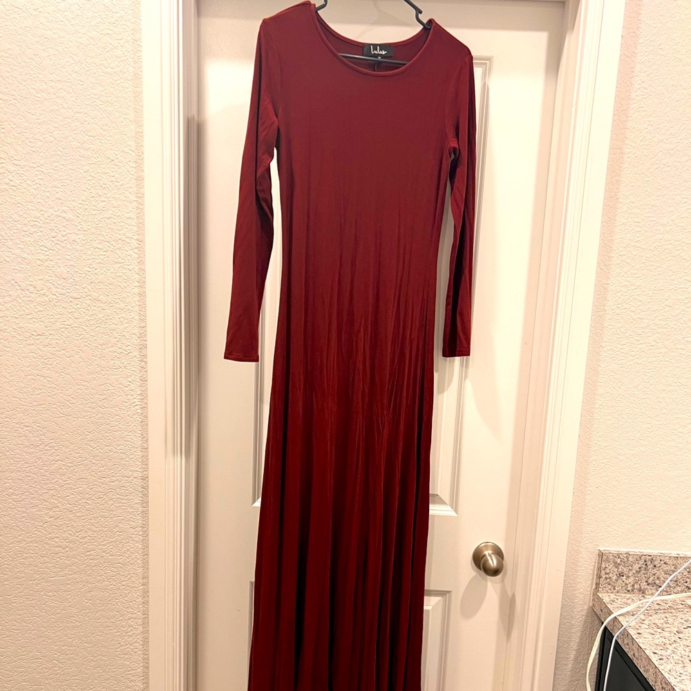 Lulu’s Tight Women’s Slim Fitted Maternity Maroon Long-Sleeve Dress
